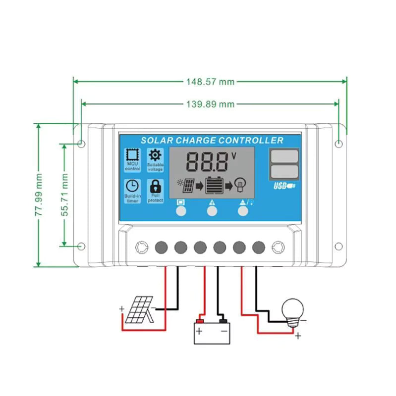 Solar Panel Regulator Charge Controller 12/24v 30A