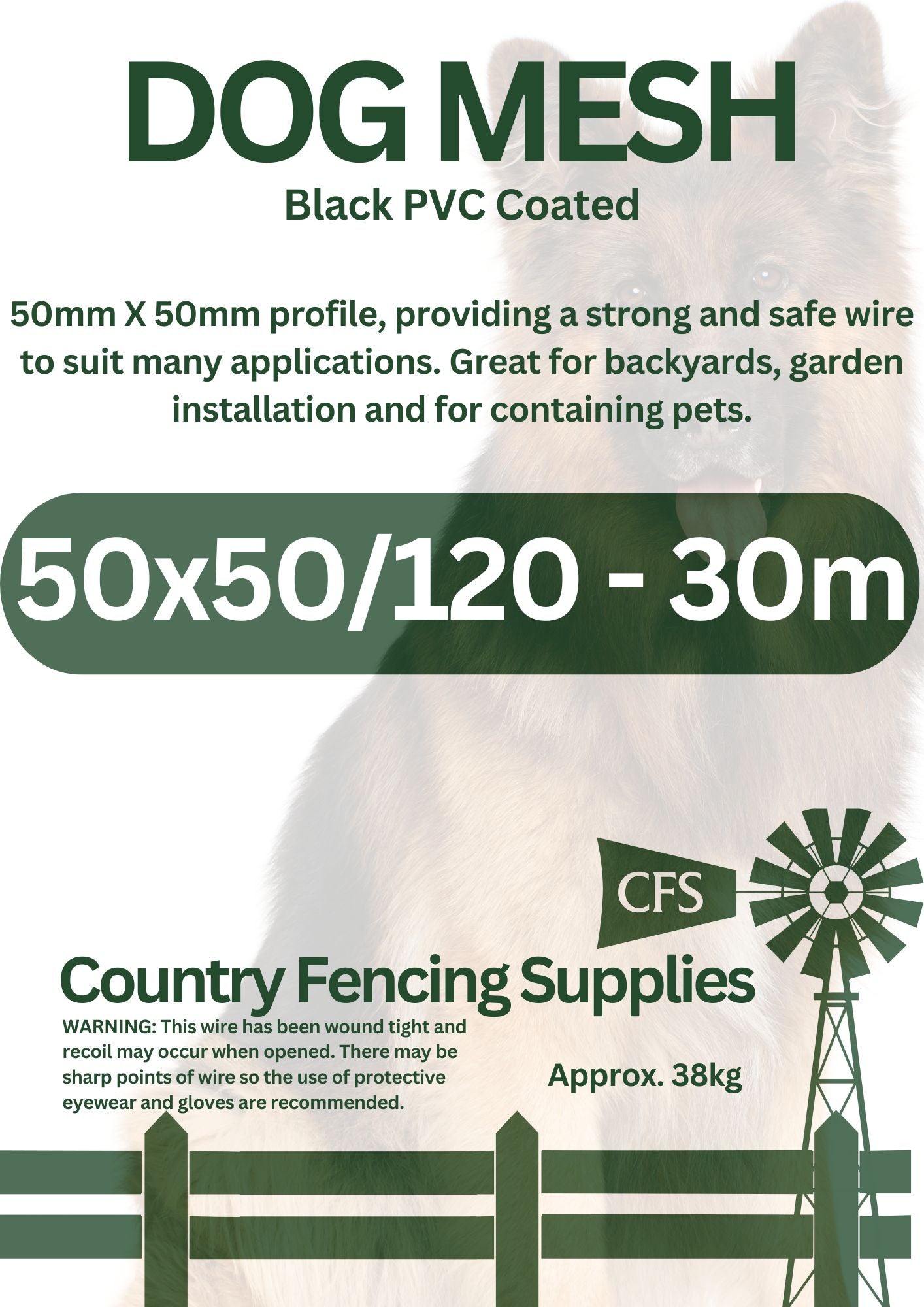 Dog Mesh 50x50x1200mm 30m Black PVC CFS