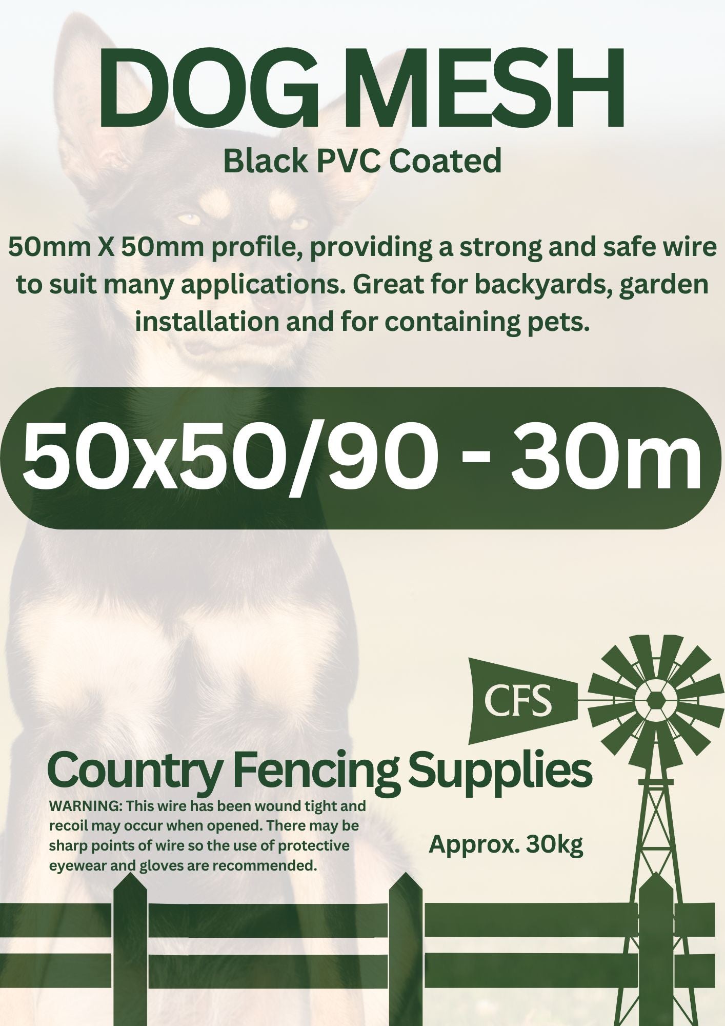 Dog Mesh 50x50x900mm 30m Black PVC CFS