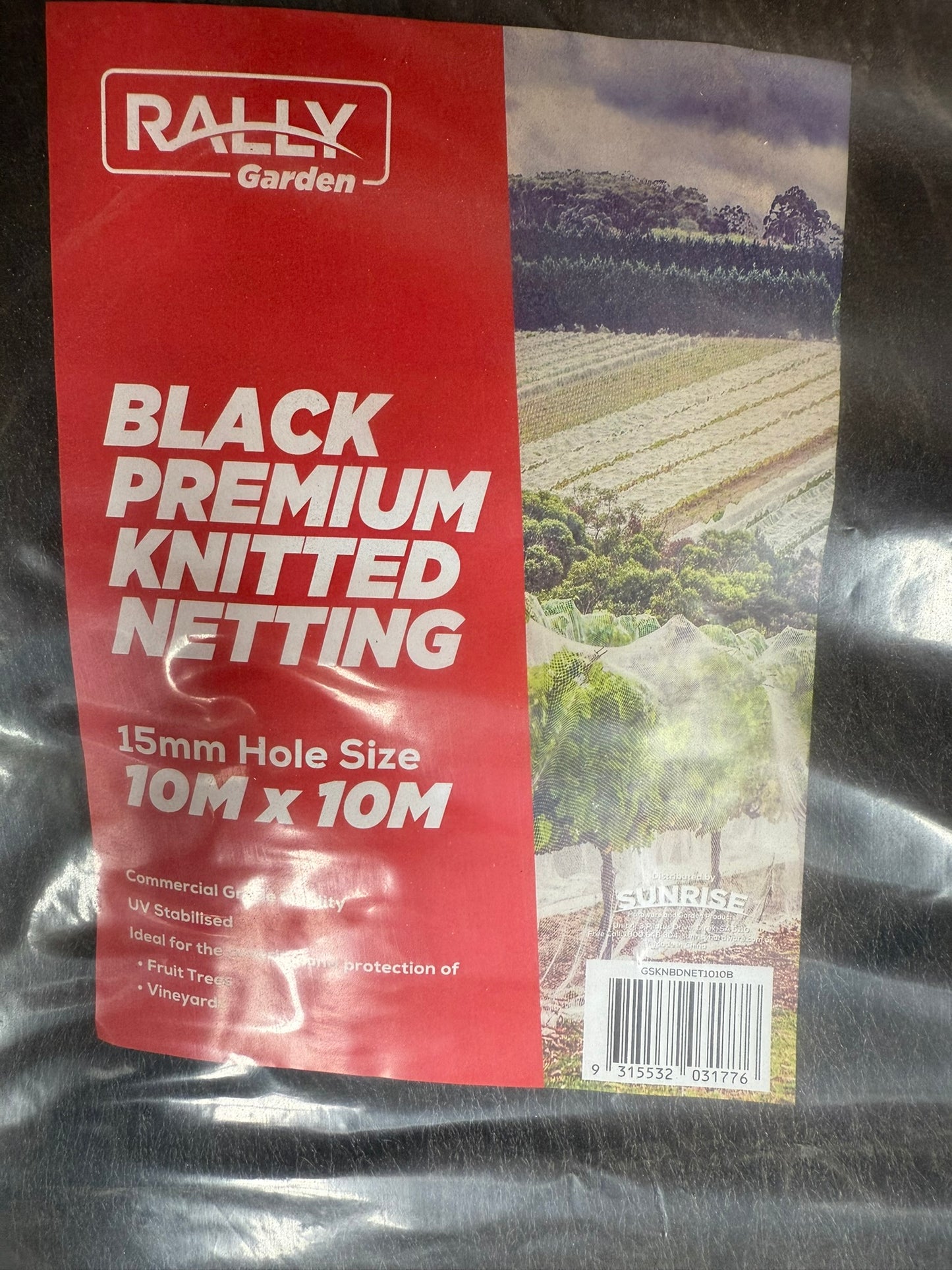 Bird Netting 10m x 10m, 15mm Diamond, Black or White, Knitted