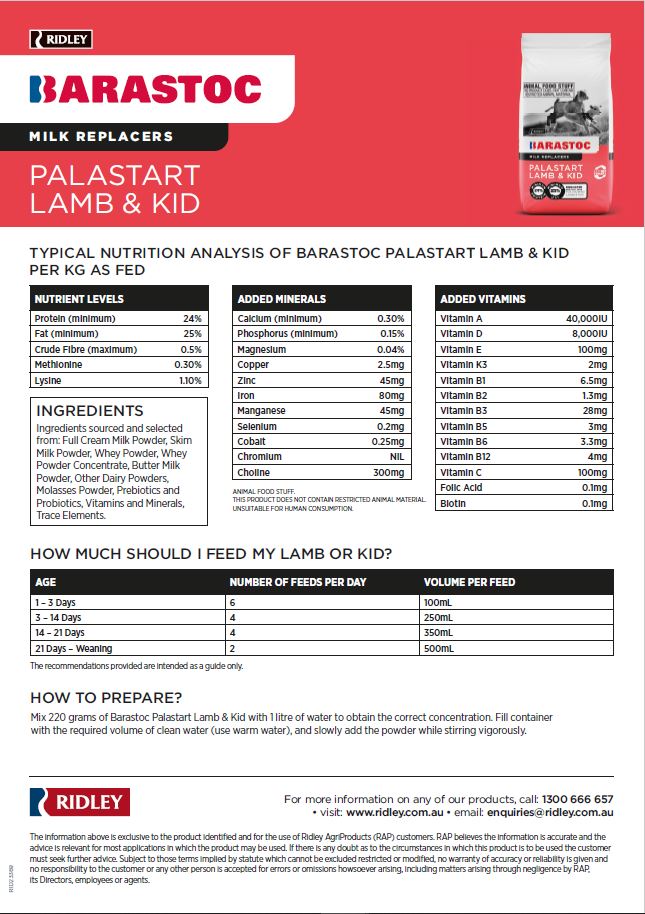 Barastoc Palastart Milk Replacer Lamb and Kid 10kg